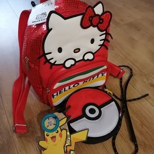 Hello Kitty Mini Backpack And Levi's X Pokemon Pokeball Crossbody Bundle